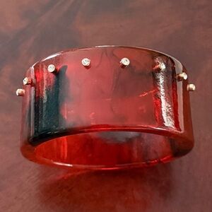 Vintage 1990’s Rootbeer Lucite Bangle Bracelet with Rhinestone Stud Accents, 8”